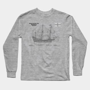 Mayflower plans. America 17th century Pilgrims ship - SDpng Long Sleeve T-Shirt